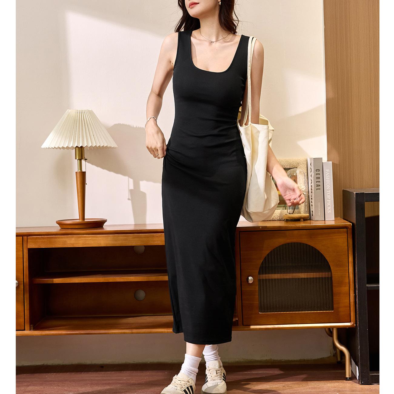 

Майка Длинная Юбка Летнее Платье Женское Темперамент Внутри Выше Колена До Щиколотки L чёрный