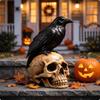 Crow On Skull Sculpture Black Decor Realistic for Haunted House