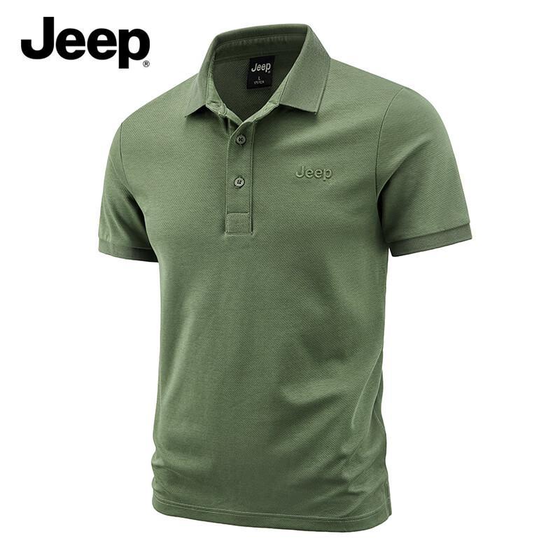 JEEP Men s Summer Embroidered Pique Polo Shirt 2XL армия зеленый