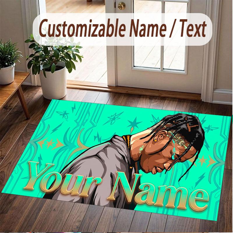 Custom Name Crystal Velvet Rug,Travis Scott Comfortable Anti Slip Floor Mat For Room Decoration