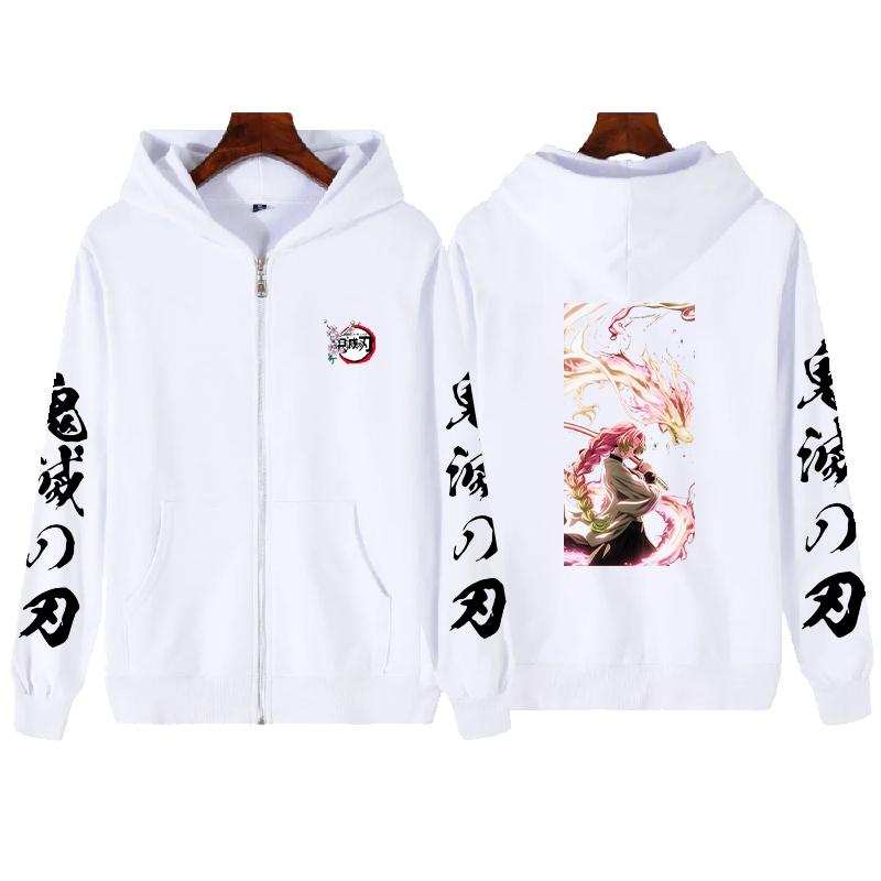 Hot Anime Demon Slayer Kanroji Mitsuri Printed Hooded Men Women Zipper Hoodies Manga Sweatshirt Harajuku Casual Zip Up Jacket