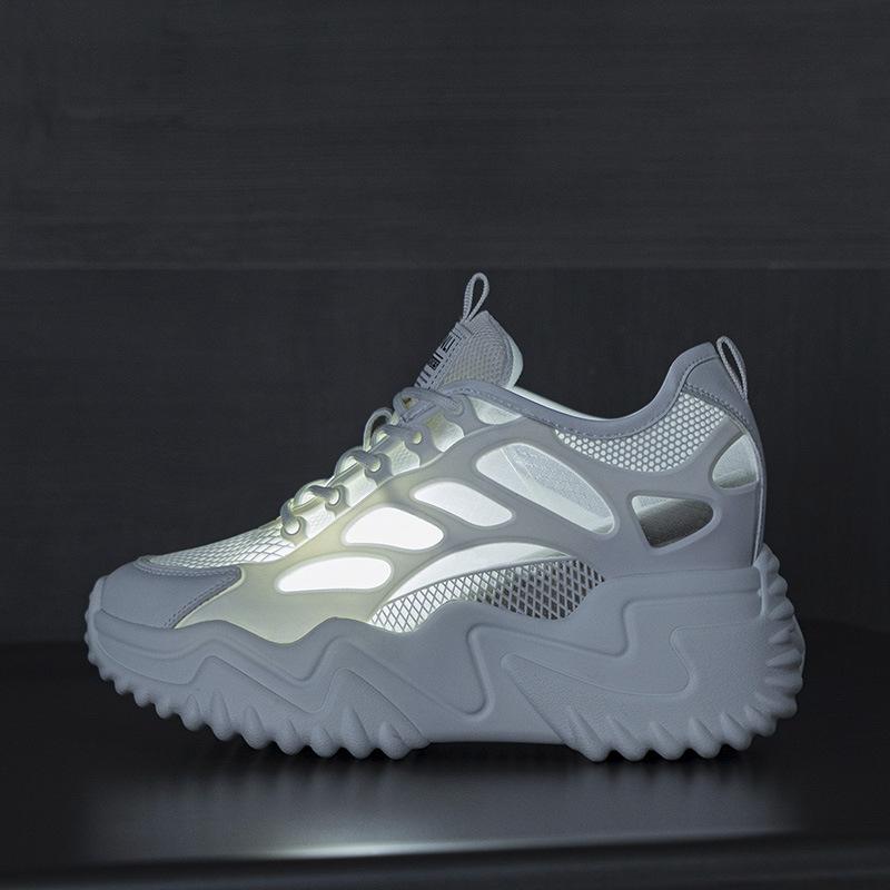 Summer Hollow Mesh Women'S Sneakers Breathable Mesh Platform Shoes Non Slip Thick Bottom Lace-Up Fashion Casual Running Trainers