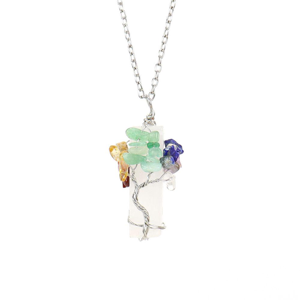 Natural Stone Irregular Crystal Strip Winding Gravel Tree Of Life Pendant Necklace N673