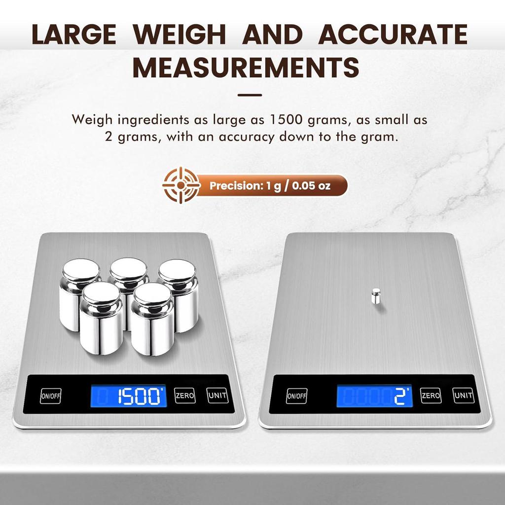 High-Precision Tempered Glass Kitchen Scale, 15kg Capacity