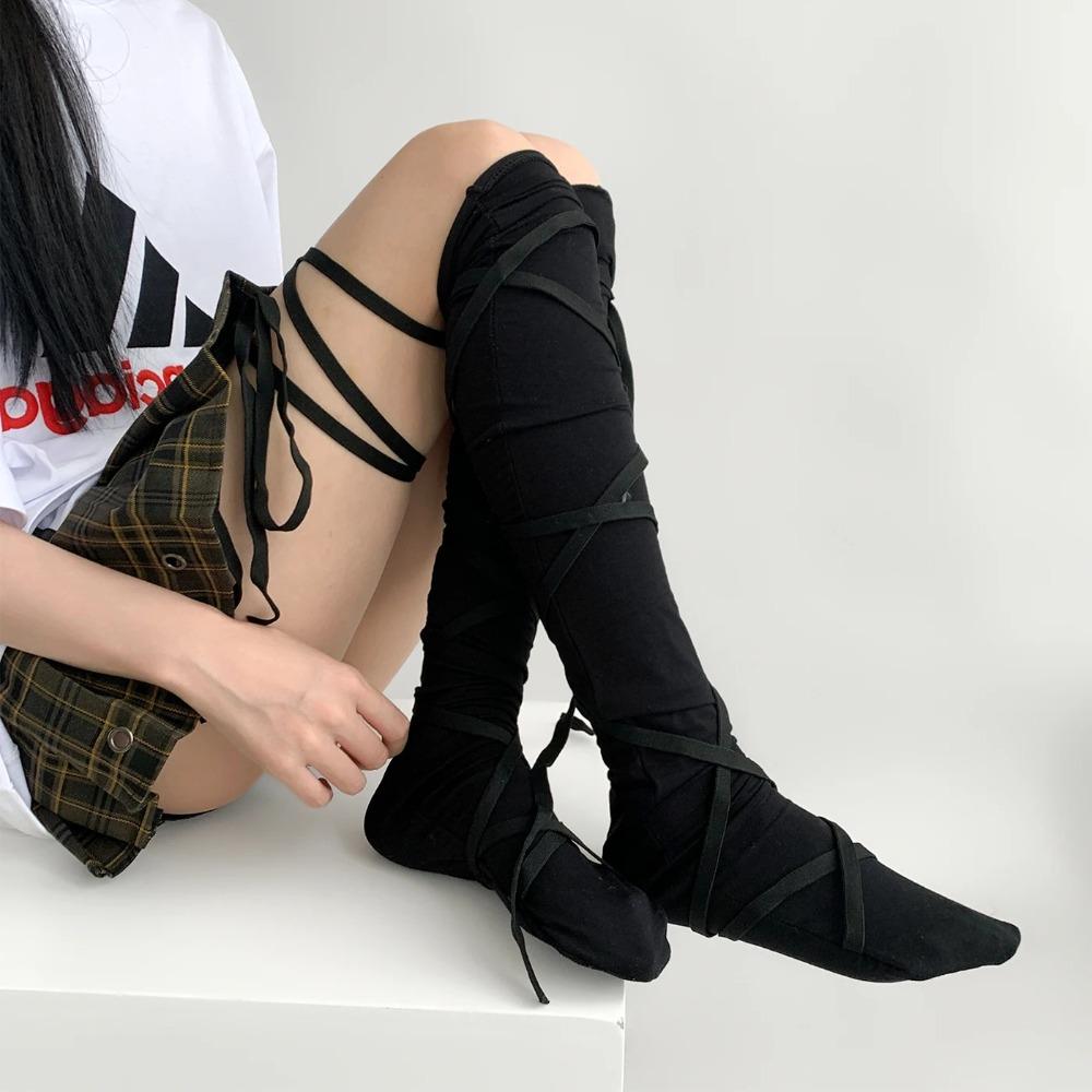 Women Ballet Strappy Calf Socks Punk Thin Stocking Trendy Calf Tie Leg Cover socks