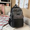 Nylon Plaid Backpack Women's Fashionable Casual School Bag Lightweight Travel Rucksack with Multiple Pockets