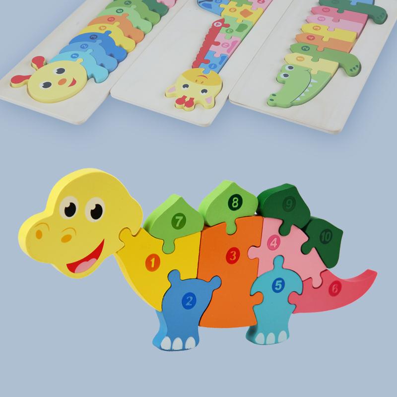 Träpussel för barn 3D Montessori Tecknade djur Kognitivt pussel Tidig inlärning Tangram-leksak för barn Gåva