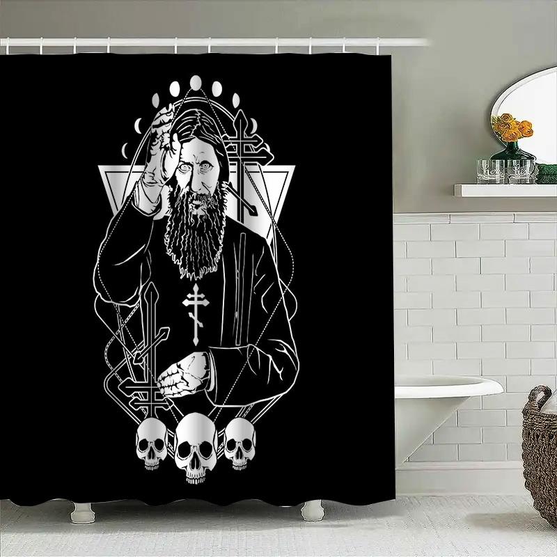 Gothic Horror Shower Curtain Skull Tapestry Dark Academia Wall Hanging Creepy Home Decor Halloween Decoration Macabre Art Room D