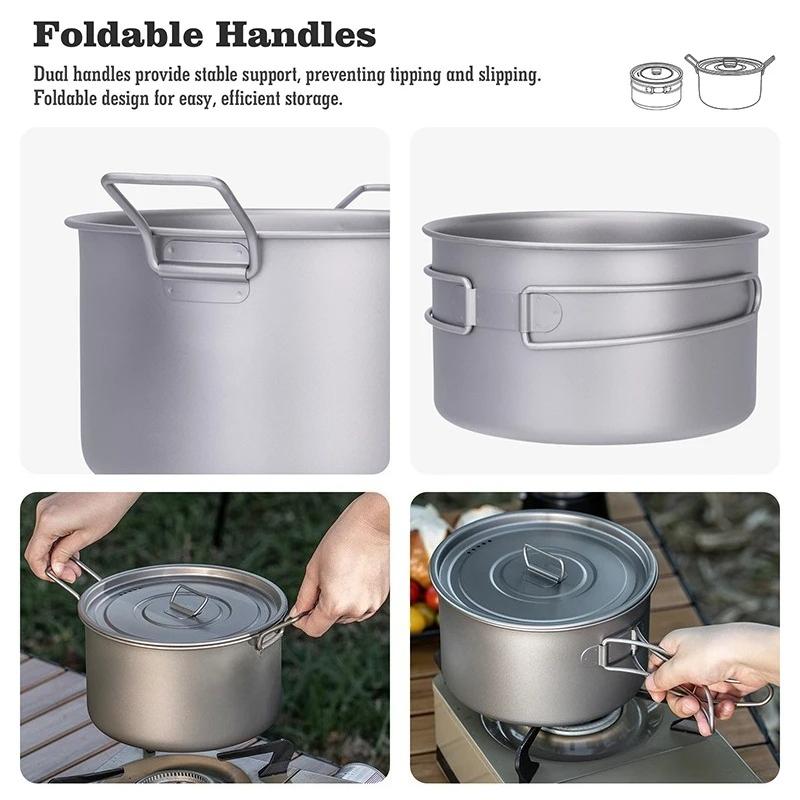 Lightweight Titanium Pot Outdoor Portable Cooking Set Backpacking Pot for Hiking Trekking Picnic Fishing