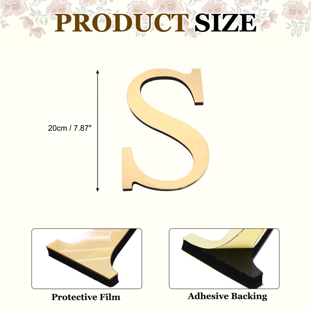 20cm 3D Mirror Acrylic Wall Sticker 26 English Letters Wall Sticker Decals Self-Adhesive Wall Art Mural Home Party Light Gold