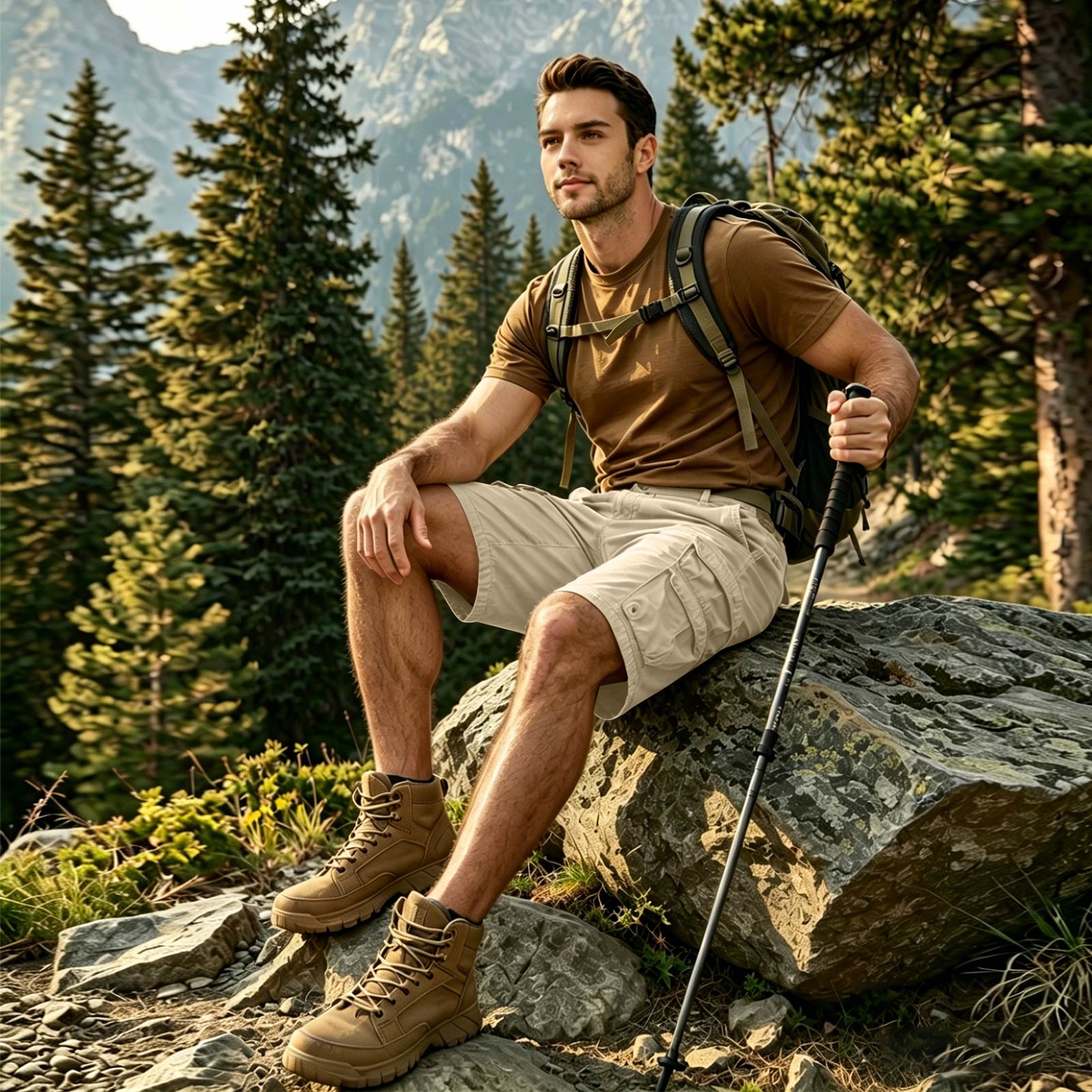 

Mens Cargo Shorts with Large Pockets Classic Fit Multi Pocket Utility Shorts Relaxed Fit Casual Shorts for Men L бежевый