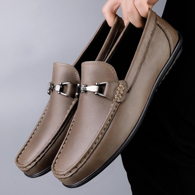 Fashion Men's High Quality Genuine Leather Loafers Handmade Men Walking Shoes Moccasins Walking Men Flats New Casual Male Work Shoes