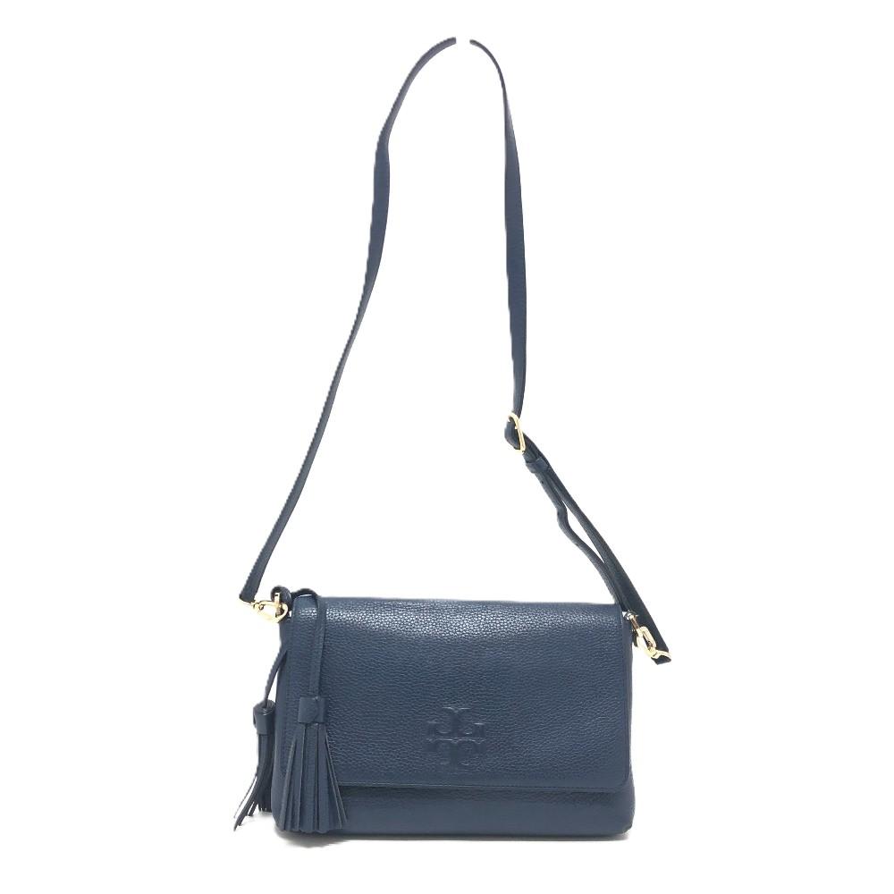 Tory Burch Logo fringe Shoulder Bag Leather blue/SilverHardware
