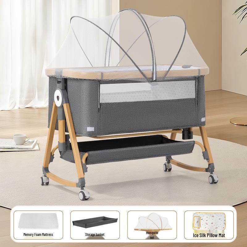 Adjustable Foldable Portable Baby Crib - Newborn Cradle Bed with Splicing Feature