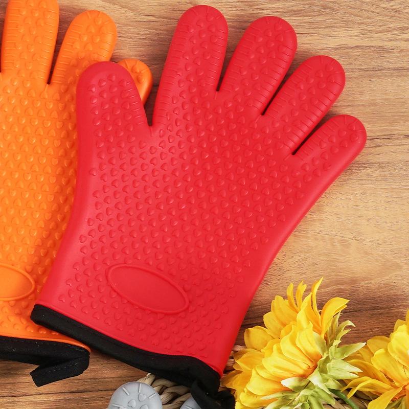 Anti-Scald Oven Gloves Thickened Silicone Insulation Non-Slip High Temperature Resistant Kitchen Oven Baking Gloves