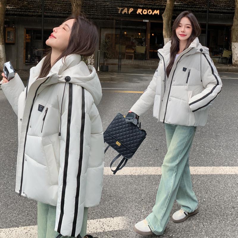 Winter new large size college style down cotton jacket padded jacket women's casual hooded padded jacket padded jacket tide