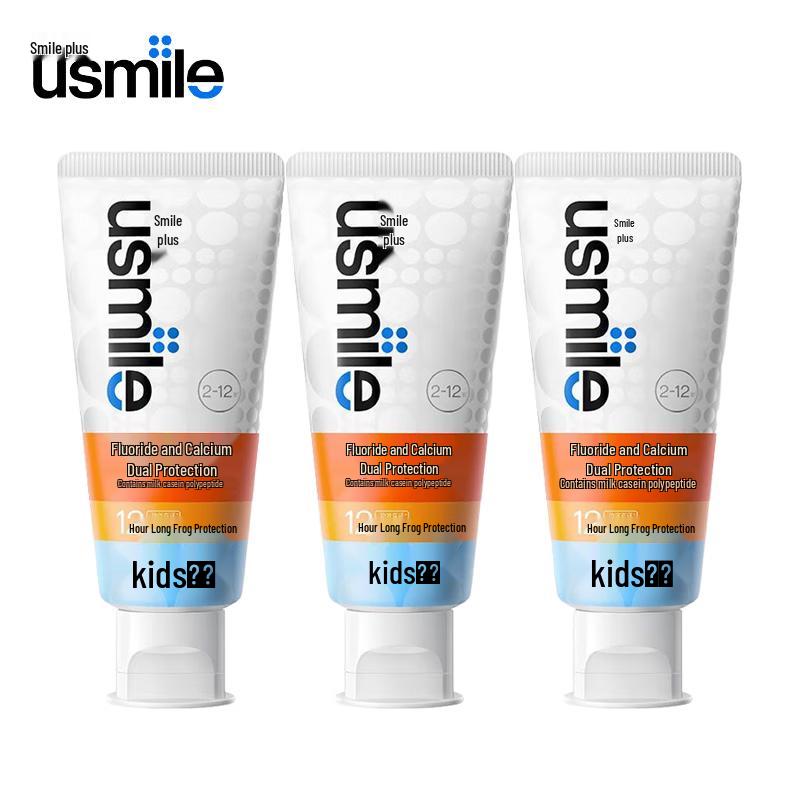 usmile Kids Anti-Cavity Fluoride Toothpaste (Peach, 3-Pack)