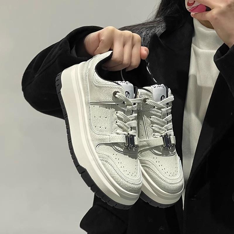 

Белый Олень тот же взрывной рисунок воловья кожа доска обувь женская толстая подошва увеличивает 2025 весна и лето новая повседневная спортивная обувь белая обувь 40 белый