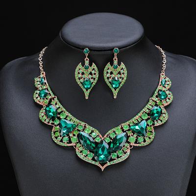 Kristall Halskette Ohrringe Set Vintage Brautschmuck für Bräute Hochzeit Party Kostüm Zubehör