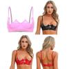 Womens V Notch Underwired Bra Wet Look Patent Leather Adjustable Spaghetti Strap Brassiere Top