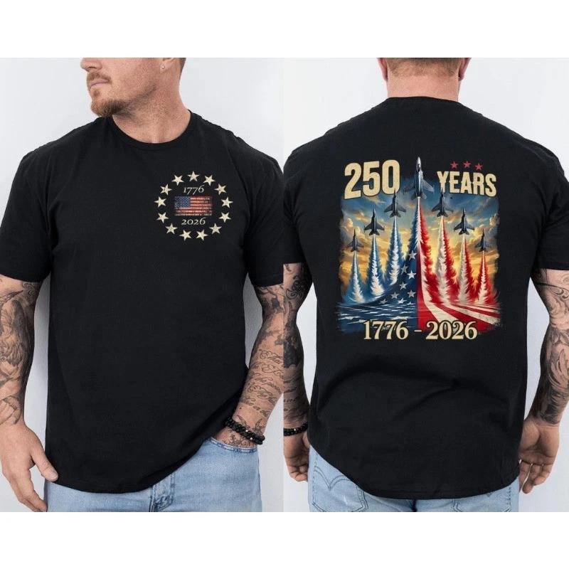 250 Years America Anniversary Fighter Jets Patriotic T-Shirt Front & Back XXXXL