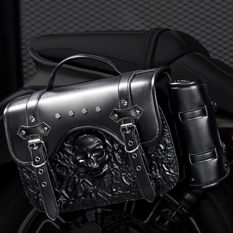 Kantige Totenkopf Motorrad Satteltasche Synthetisches Leder Werkzeugtasche mit Gothic-Stil & Geräumigem Innenraum für Motorräder