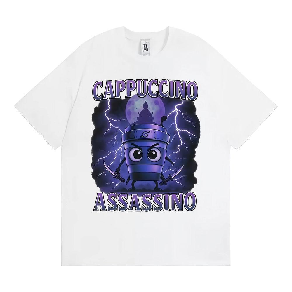 Cappuccino Assassino Funny Italian Brainrot Meme T Shirts Unisex Fashion Humor Oversized T-shirt Men Comfort 100% Cotton T Shirt