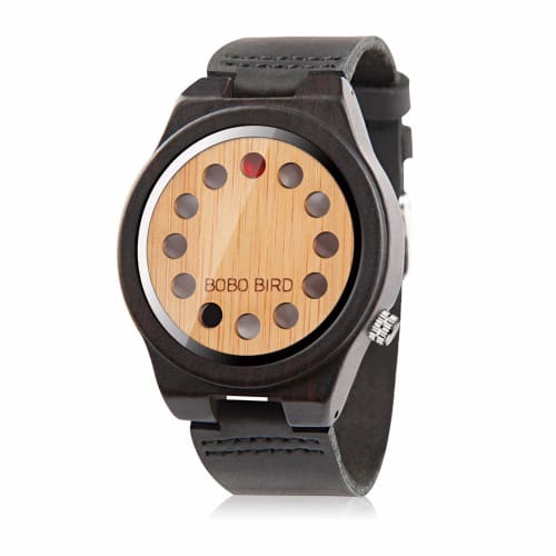 

BOBO BIRD B076 Unisex Bamboo Wood Watch with 12-Hole Timer Design and Genuine Leather Watch Band, Black