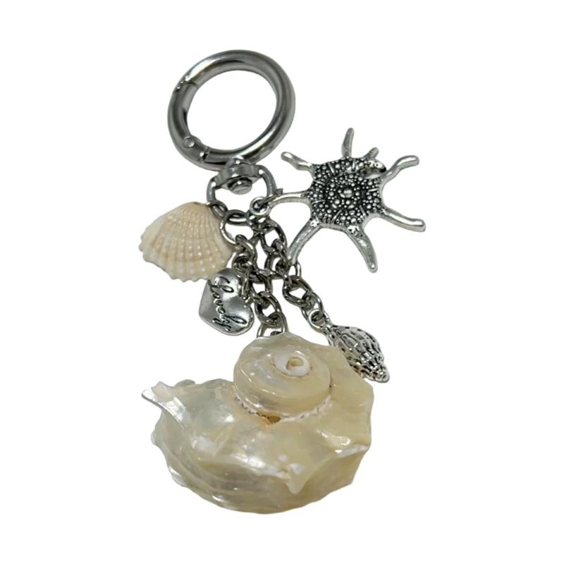 Natural Shell Beach Keychain With Oceanics Theme Starfish Fish Designs Vibranting Color Alloy Materials for Decoration