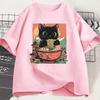 Cute Eating Ramen T-Shirt Women Adorable Graphic Tee Shirt Foodie and Cat Lover Tshirt Animal Printed Tees Top