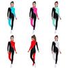 Kids Gymnastics Bodysuit Shiny Rhinestones Color Block Mock Neck Long Sleeve with Back Zipper