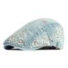 Ethnic Style Flat Peaked Hats Lady Printed Beret Hat For Women Washed Denim Forward Cap Spring Berets Cap Herringbone Visor