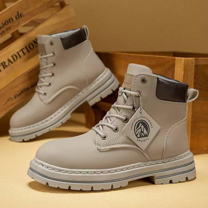 Men's High Top Boots Fashion Motorcycle Ankle Boots High Quality Casual Leather Boots for Men Lace-Up Platform Boot Botas Hombre