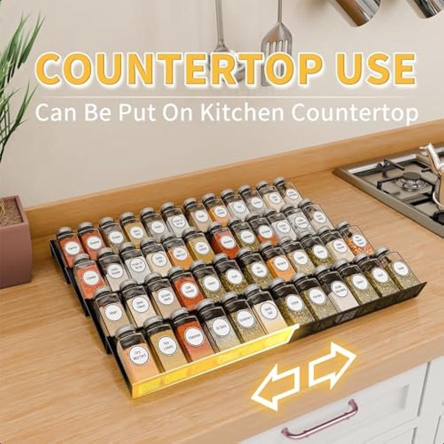 Spice Drawer Organizer8 Piece Metal Mesh Expandable from 10.75" To 21.5" Insert Hold Up 48 Spice Jars Kitchen Countertop Rack T
