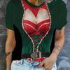 Women's T‑shirt Christmas Elf Costume 3D Fake Outfit Print Short Sleeve Crew Neck Summer Casual Party Tops Women Clothing