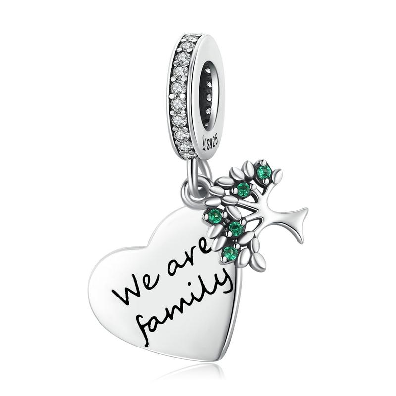 Bamoer 925 Silver Green Transparent Clover Beads The Tree of Life Family Pendant Plant Charms for Women Necklace DIY