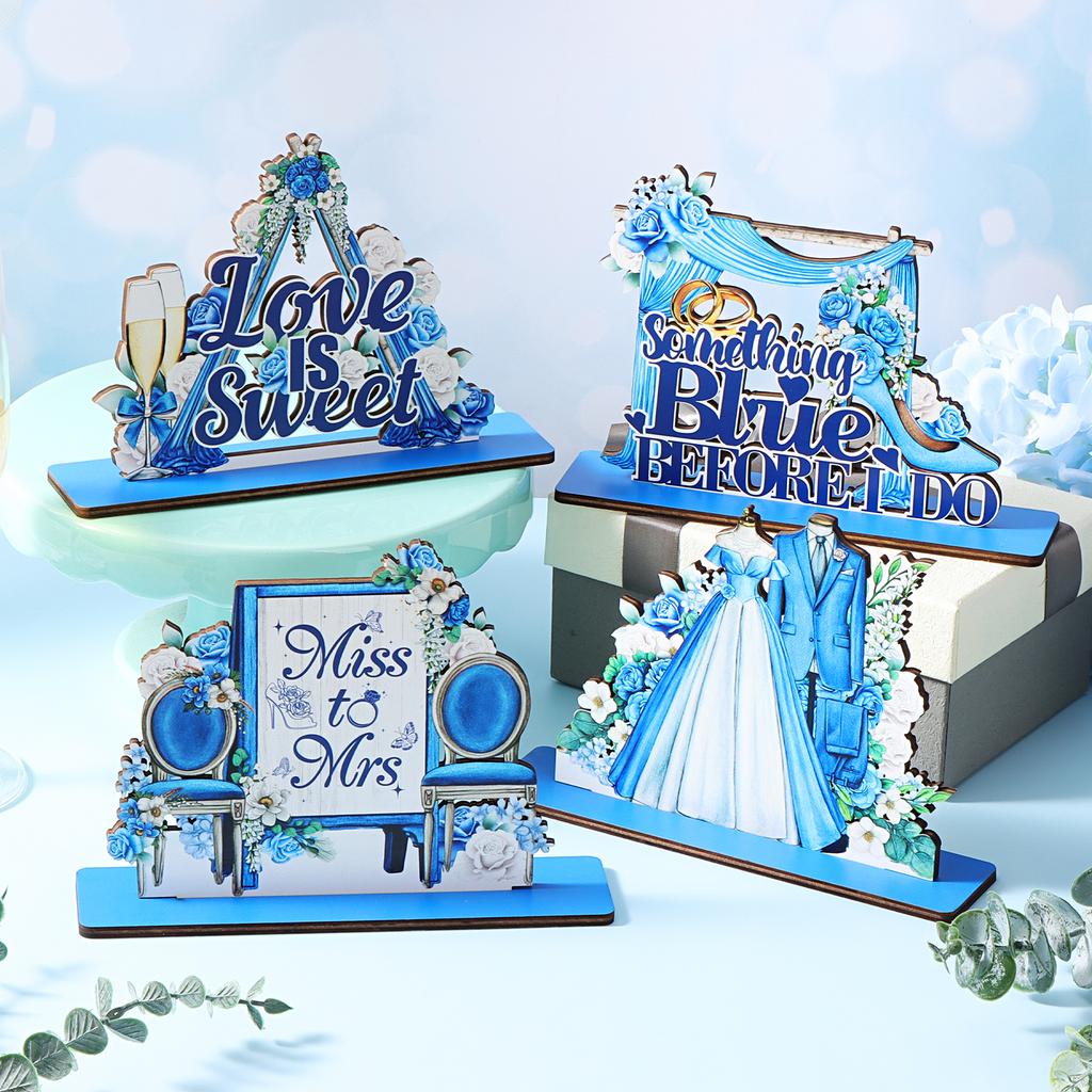 4 Pcs Something Blue Before I Do Bridal Shower Decorations Wooden Table Floral Centerpiece Sign Love Is Sweet Tabletop Backdrop