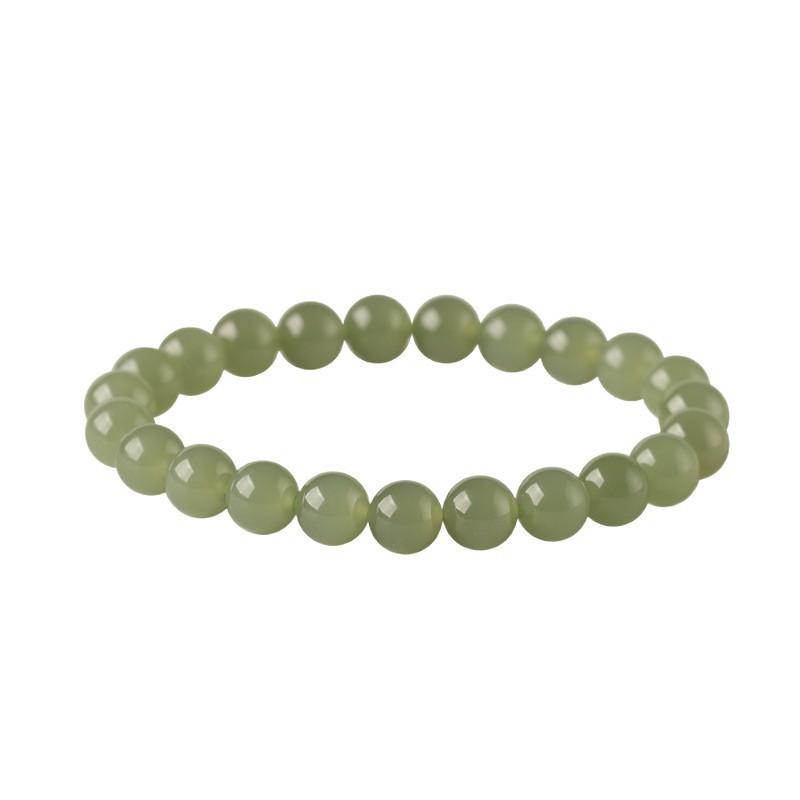 Collectible natural Hetian jade bracelet for women, high-quality ice-clear jadeite, men's round bead bracelet