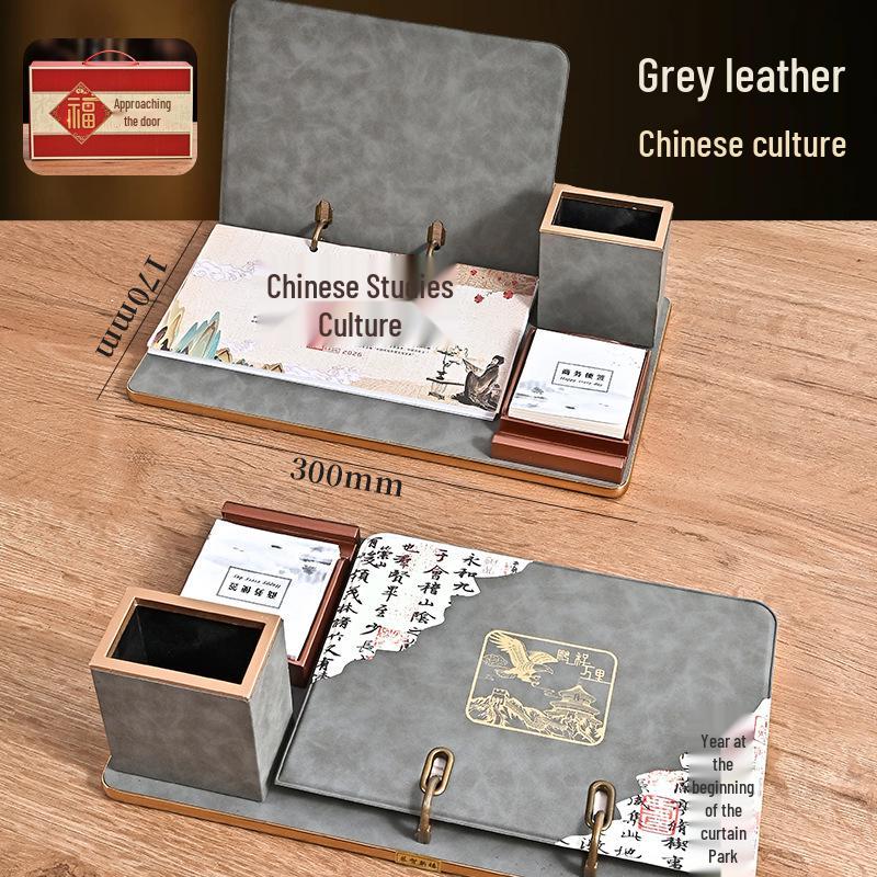 2026 Custom Leather Business Desk Calendar Set with Logo - Creative Office Desktop Ornament Gift Box