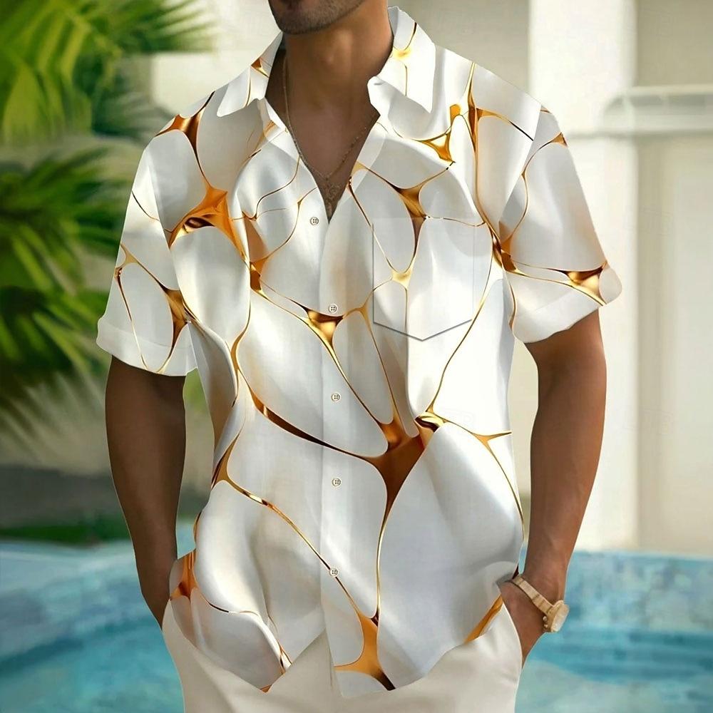 Herren Luxus Abstrakt Marmor Hemd Button-Up Hemd Kurzarm Mode Lässig Urlaub Feiertag Streetwear