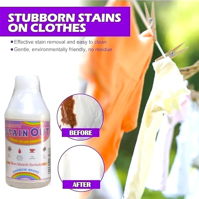 Rainbow Brand Fleckenentferner | Fleckenentferner für Stoffe | KEINE Beschädigung der Kleidung | OHNE Bleichmittel-Formel | KEIN Farbverlust/Ausbluten | Flasche - 100 ml