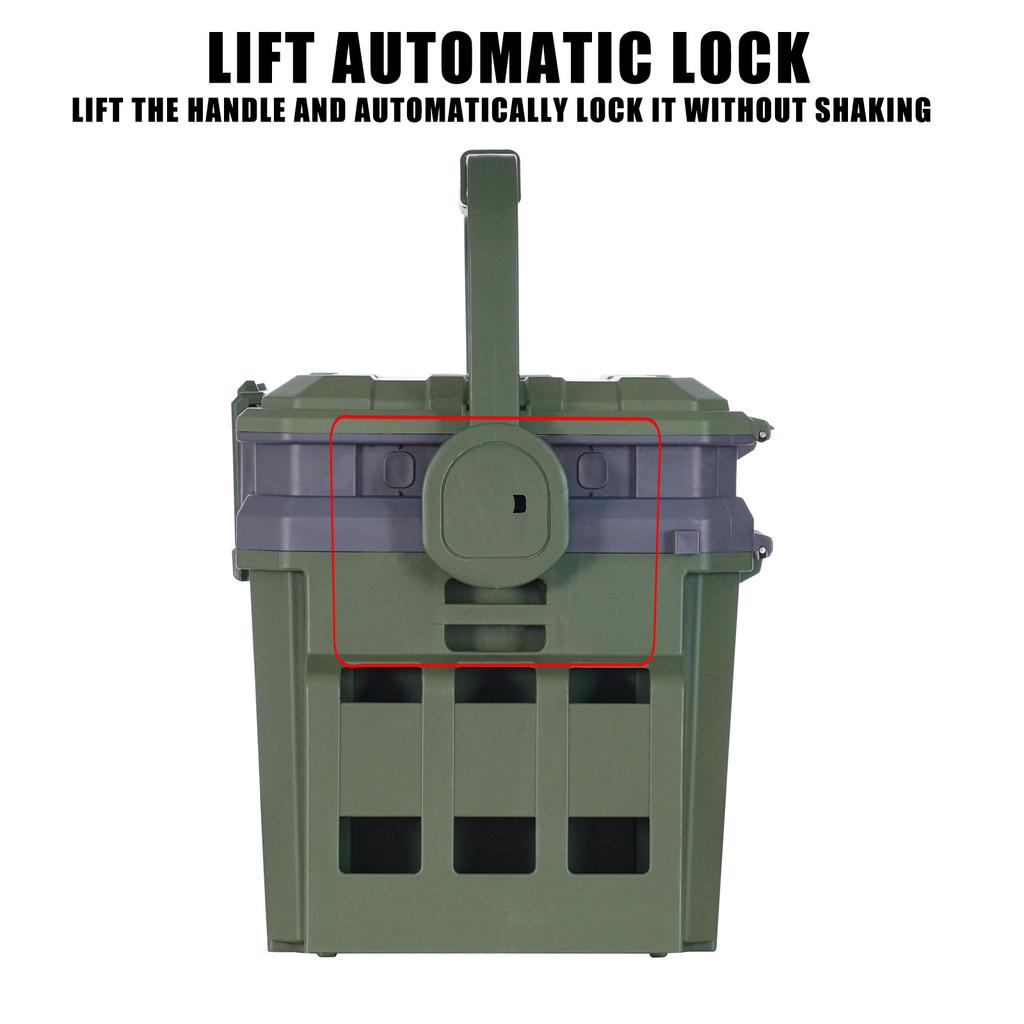 Grande Scatola da Pesca Suit 19.5L 2 Porta Canne+Portabicchieri+Barattolo per Esca Pesca in Mare Multifunzione Scatola per Esca Multi-piano Manico con Blocco Automatico Spesso