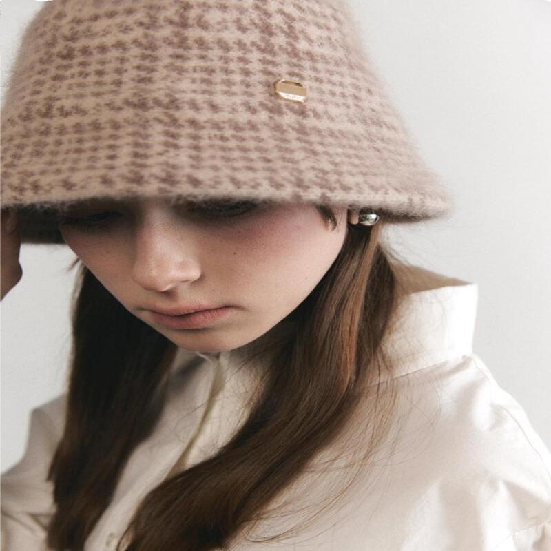 Шляпа-ведро из ангорской шерсти в гусиную лапку H017 БЕЖЕВЫЙ beige