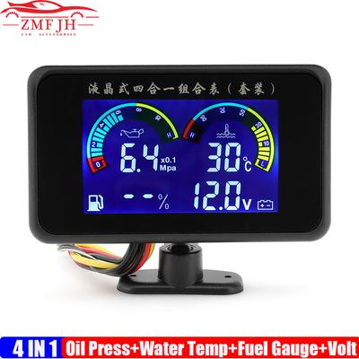 ZMFJH 4IN1 LCD-Anzeige Auto Mehrfach Digitaler Öldruck+Wassertemperatur+Kraftstoffanzeige+Spannung mit Sensor Summer Blinkendes Alarmsignal 12V24V