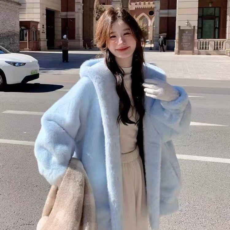 Pink Hooded Lamb Fur Integrated Cotton Clothing Women's Winter Clothing Small Thickened Imitation Mink Fur Jacket Fashion