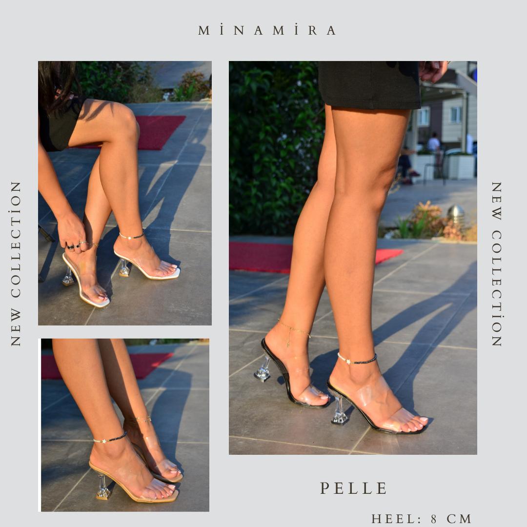 

Женские прозрачные тапочки на каблуке-лодочке с двойным ремешком PELLE