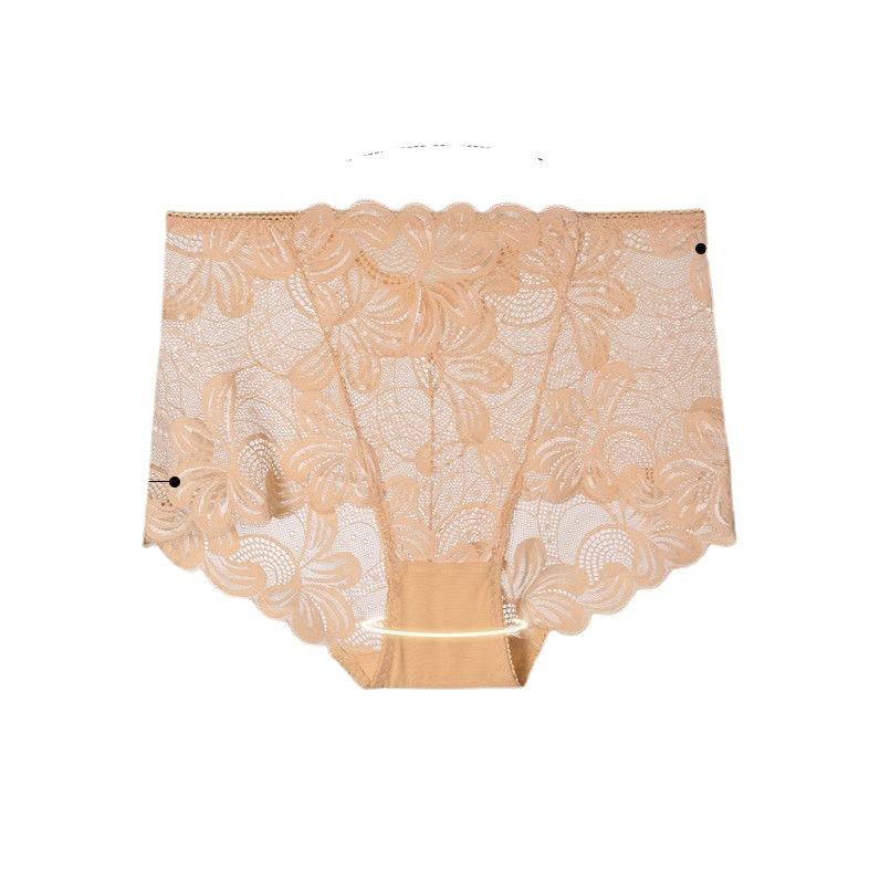 Plus Size Women Sexy Lace Hollow Transparent Cotton File Bag Hip High Waist Briefs