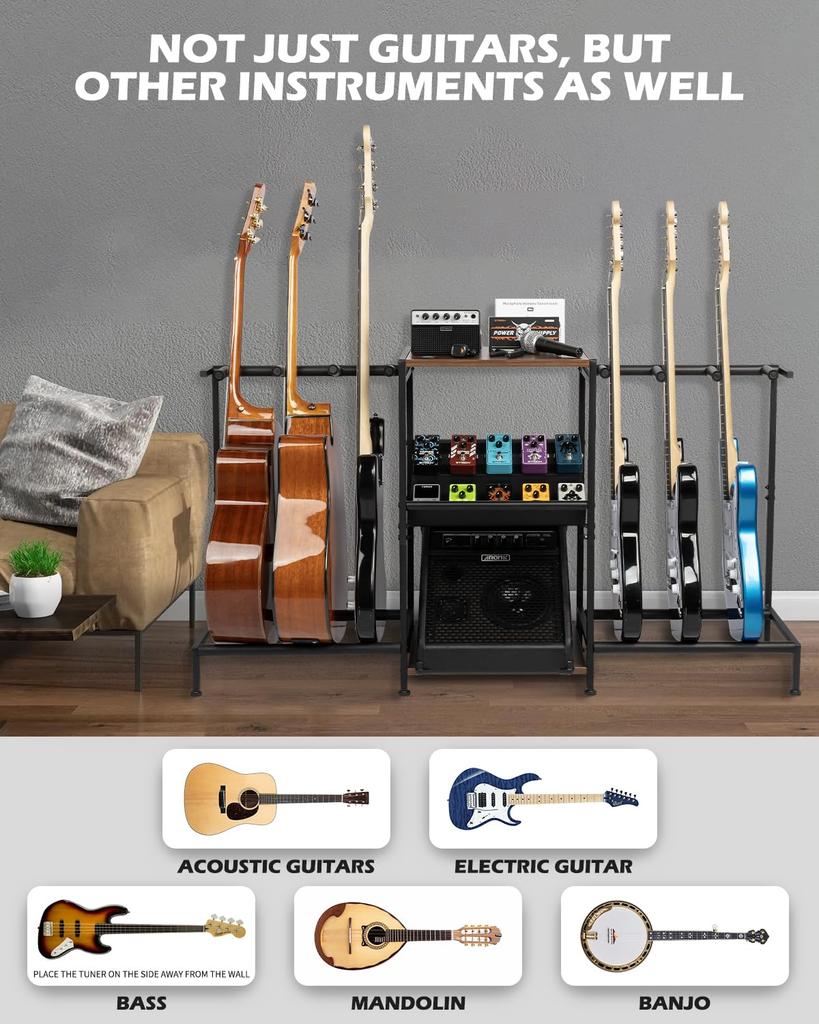 STRICH Guitar Stand for and Bass Includes Effects and Accessory Storage Perfect for Home or Studio Use SMT-40 Multi-Purpose Acoustic, Electric,