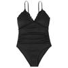 One Piece Swimsuit for Women with Built-in Chest Pad Wireless Support Adjustable Straps Ruffled Trim Solid Color Swimwear