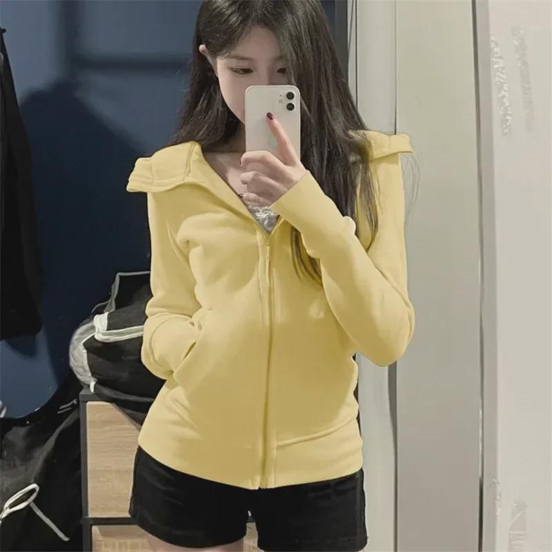 Navy Blue Women's Slim Fit Yoga Sweatshirt - Small, Casual Zipper Cardigan for Spring & Autumn 2025